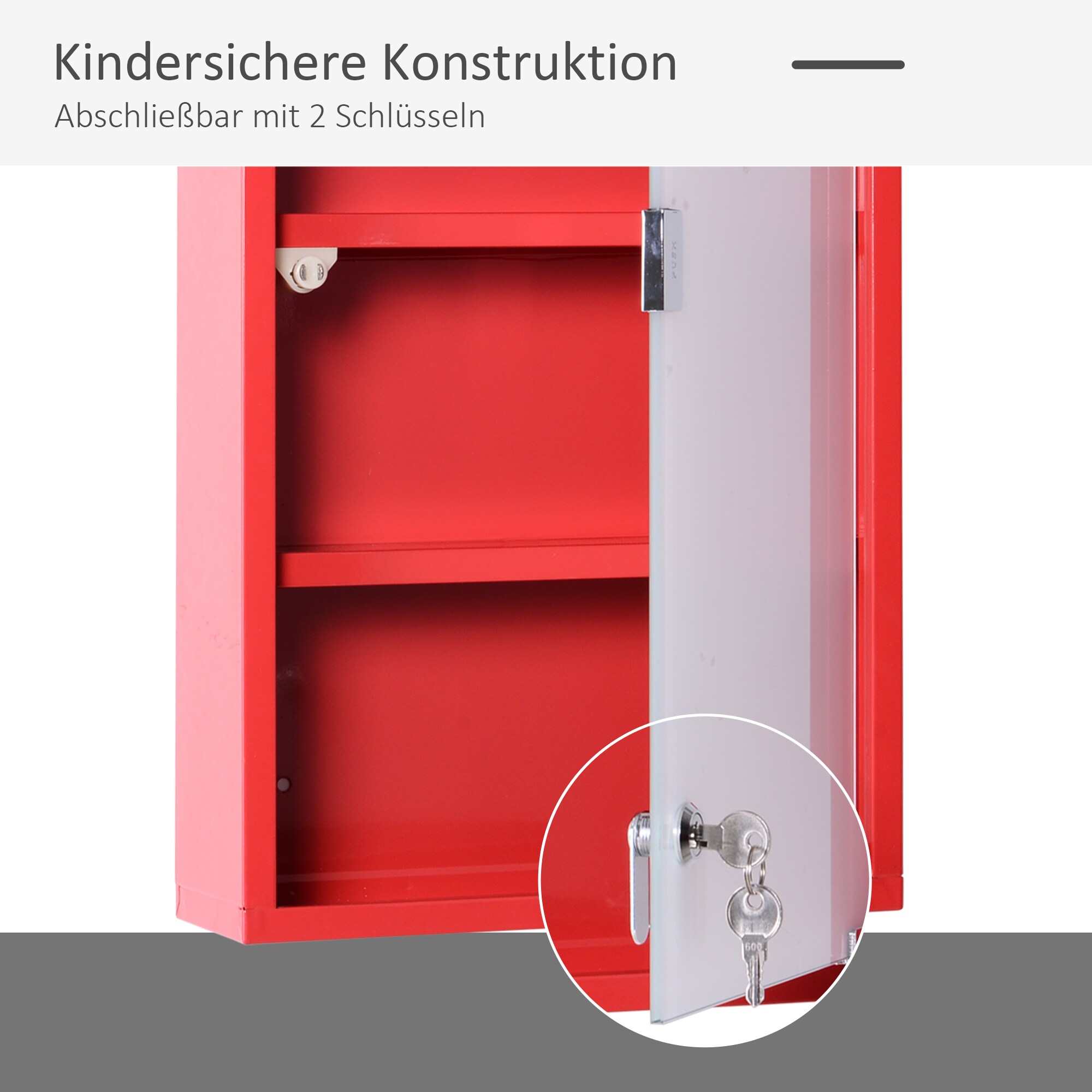 HOMCOM Medizinschrank zum Abschließen rot 30 x 12 x 60 cm (LxBxH)