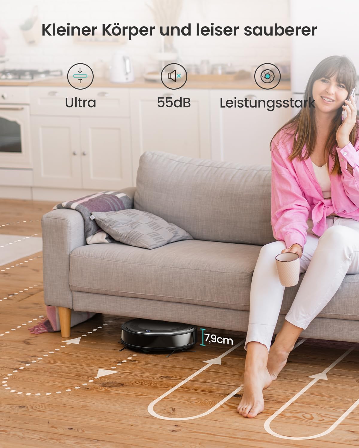 LEFANT M310 Saugroboter, Staubsauger Roboter mit 4500 Pa Saugkraft, 180 Minuten Akkulaufzeit, 4 Reinigungsmodi, Steuerung per WLAN, App und Alexa, Geeignet für Tierhaare und Hartböden