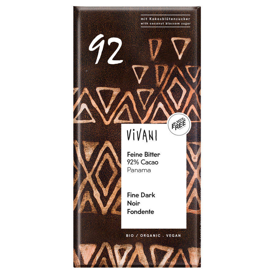 Chocolat noir bio et vegan sucré au nectar de fleur de coco 92% cacao - Vivani