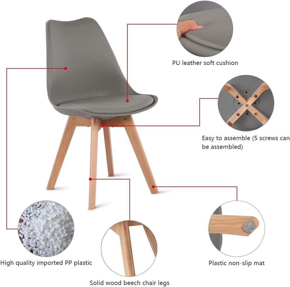 Esstisch mit 4 Stühlen Esszimmergruppe, 4er Set Esszimmerstühle und 120CM Rechteckig Holztisch Essgruppe für Wohnzimmer Küche Büro (Eiche-Weiß Tischbein Tisch+4 Grau Stühle)