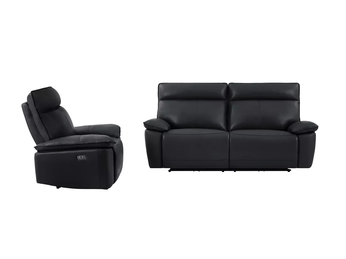 Fauteuil relax électrique en cuir de vachette noir NOVENA