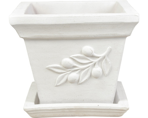Lafiora Olive terracotta plantenpot, 34 x 34 cm, vintage witgrijs