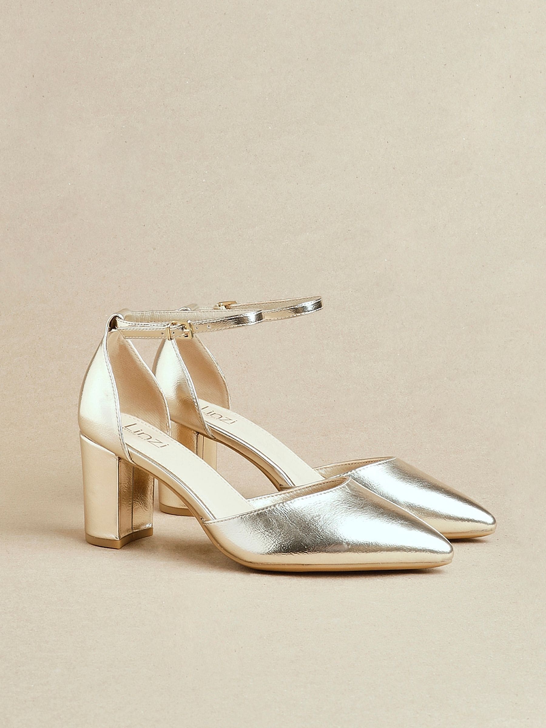 Goud - Linzi Davina pumps met blokhak en dichte hiel