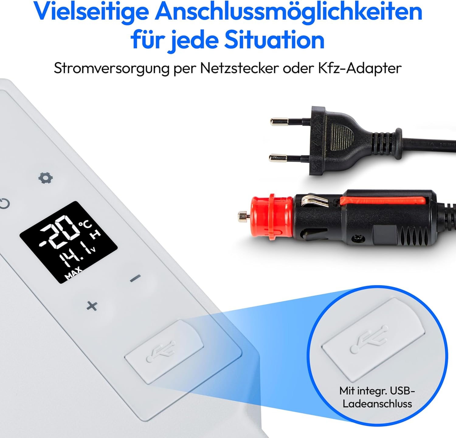 MEDION mobile elektrische Kompressor Kühlbox (40L Kapazität, elektrisch, Mini Kühlschrank & Gefrierbox, USB, 230V 12V 24V KFZ Adapter, für Auto LKW Wohnwagen Camping Boot Garten Festival, MD13111)