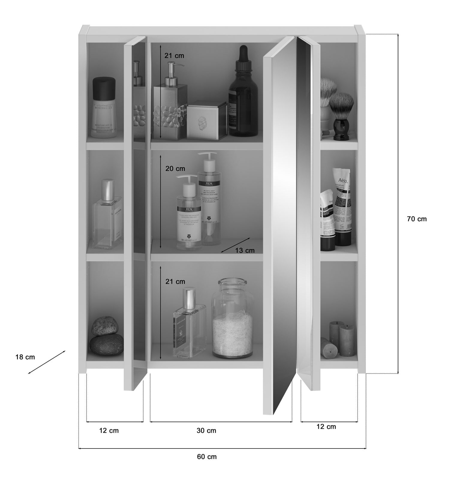 Spiegelschrank LINUS 60 x 70 cm weiß