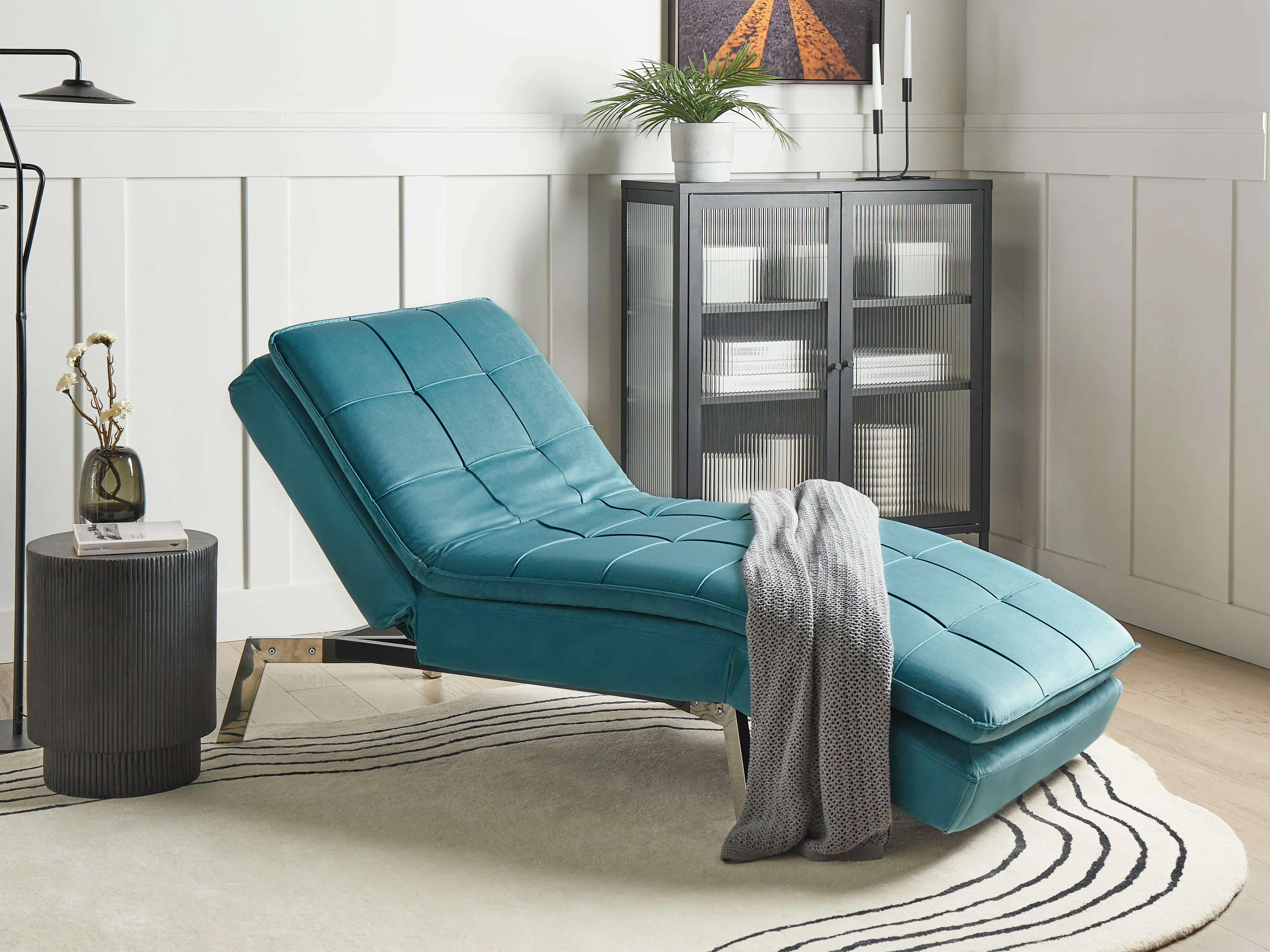Chaise longue LOIRET Fluweel Groenblauw