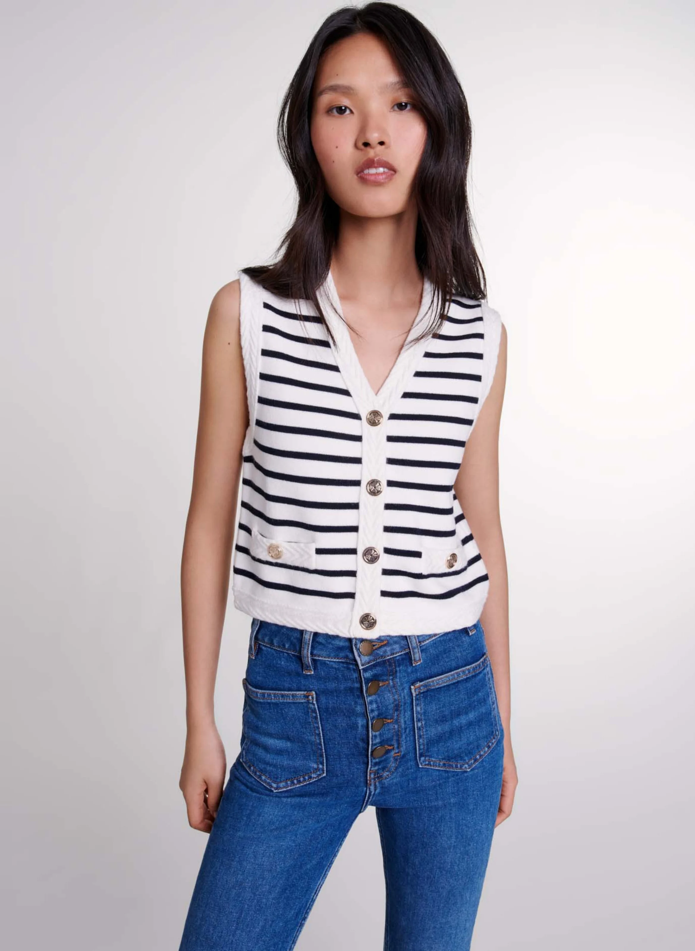 Cardigan droit à col V | Bleu