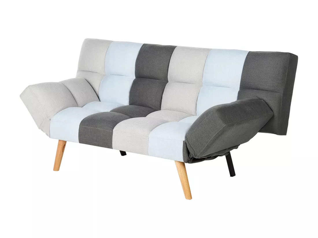 Canapé convertible 3 places en tissu gris et bleu INGARO
