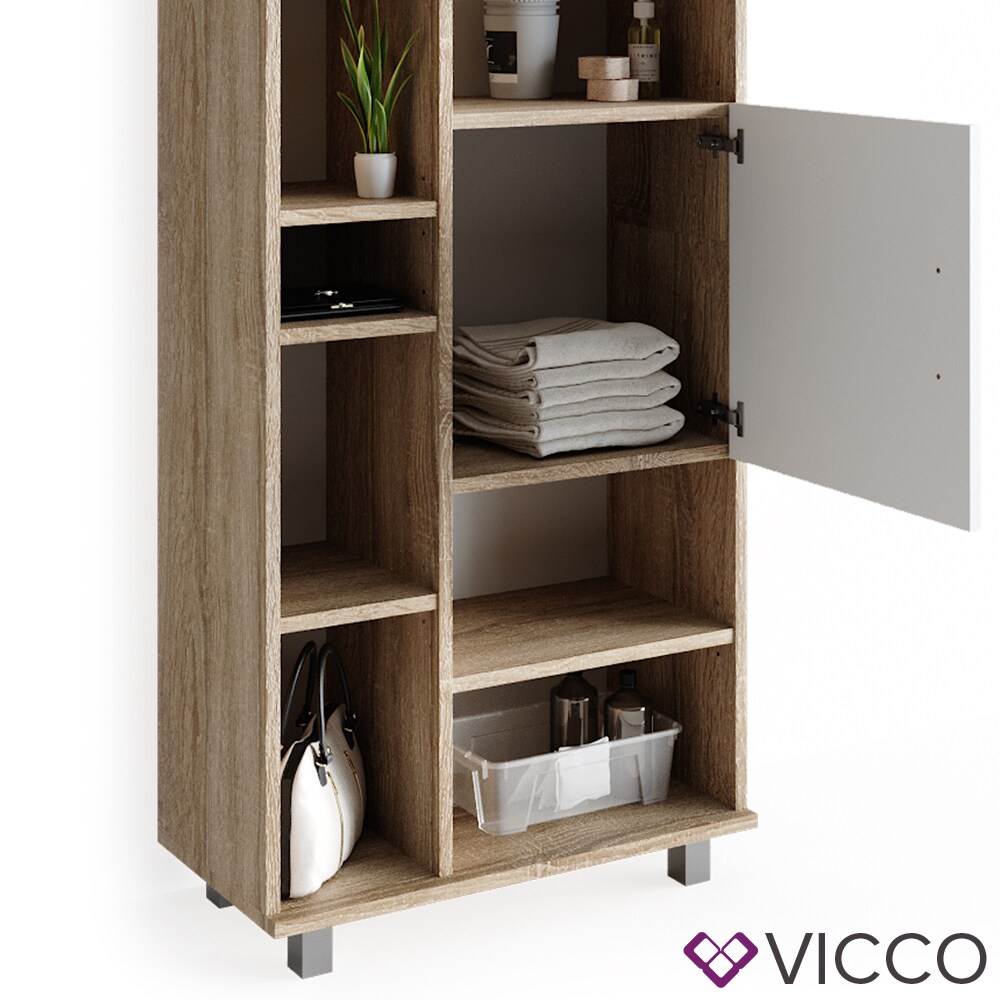 VICCO Badmöbel Set ILIAS Weiß Eiche Bad Spiegel Kommode Unterschrank Badschrank