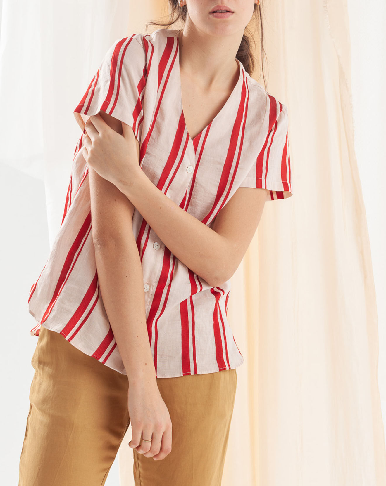 Chloé Stora Blouse en Lin mélangé Cairo à rayures  rouge