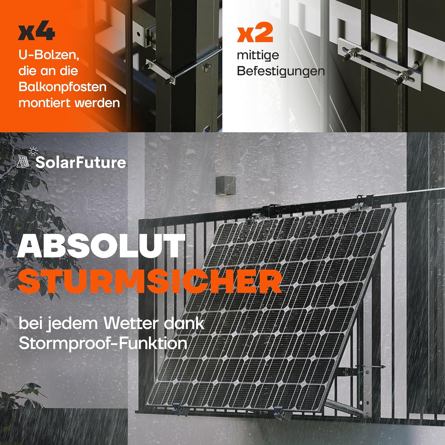 SolarFuture Balkonkraftwerk Halterung Balkon - Flexibel Anpassbar & Sturmsicher | Solarpanel Halterung Solarmodul Halterung Balkonkraftwerk Pv Halterung Photovoltaik Befestigung Balkon Flachdach Wand