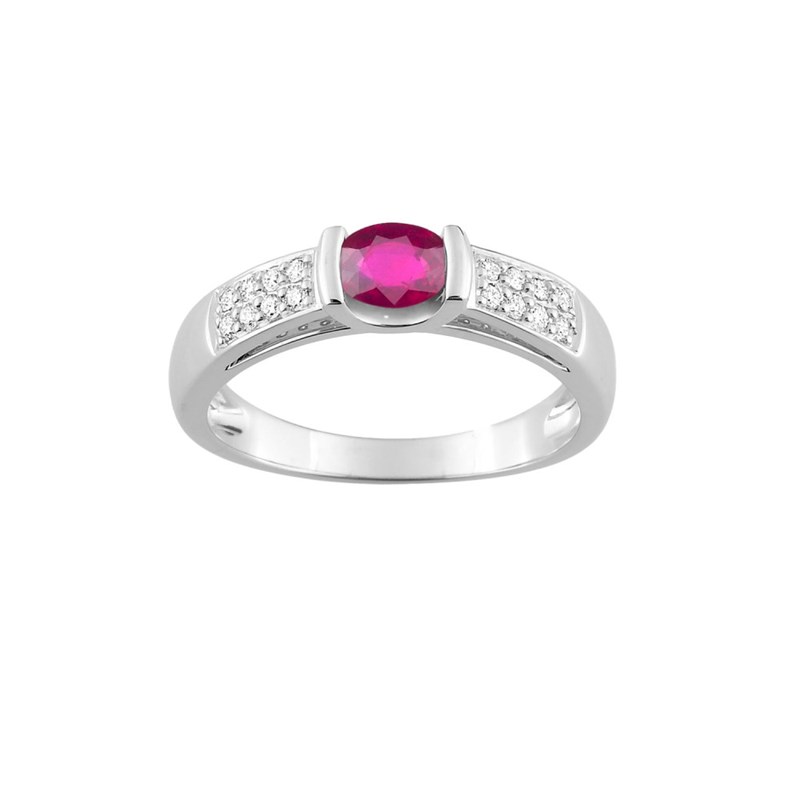 Bague Femme - Rubis - Or 18 Carats - Diamant 0,13 Carats