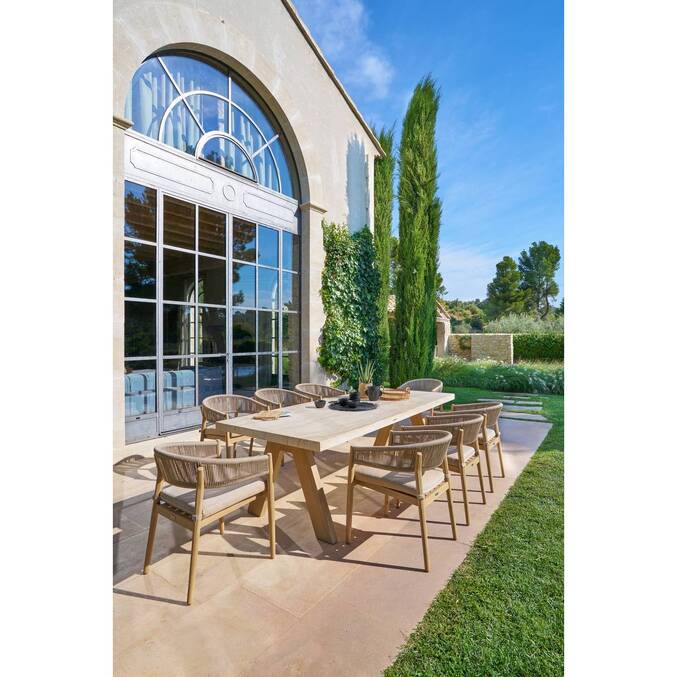 Table de jardin rectangulaire VENIZIA Effet travertin & Acacia