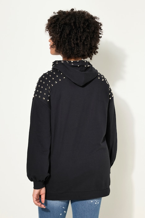 Hoodie, oversized, Kapuze, Ziernieten, Ballon-Ärmel