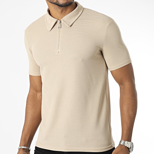 Polo Manches Courtes Col Zippé Beige