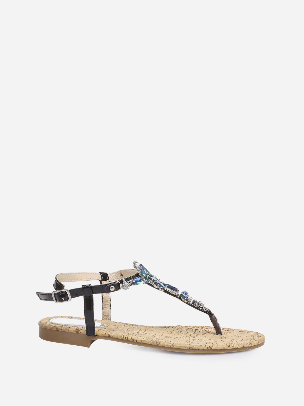 Nu-pieds avec bijoux et effet liège- Noir