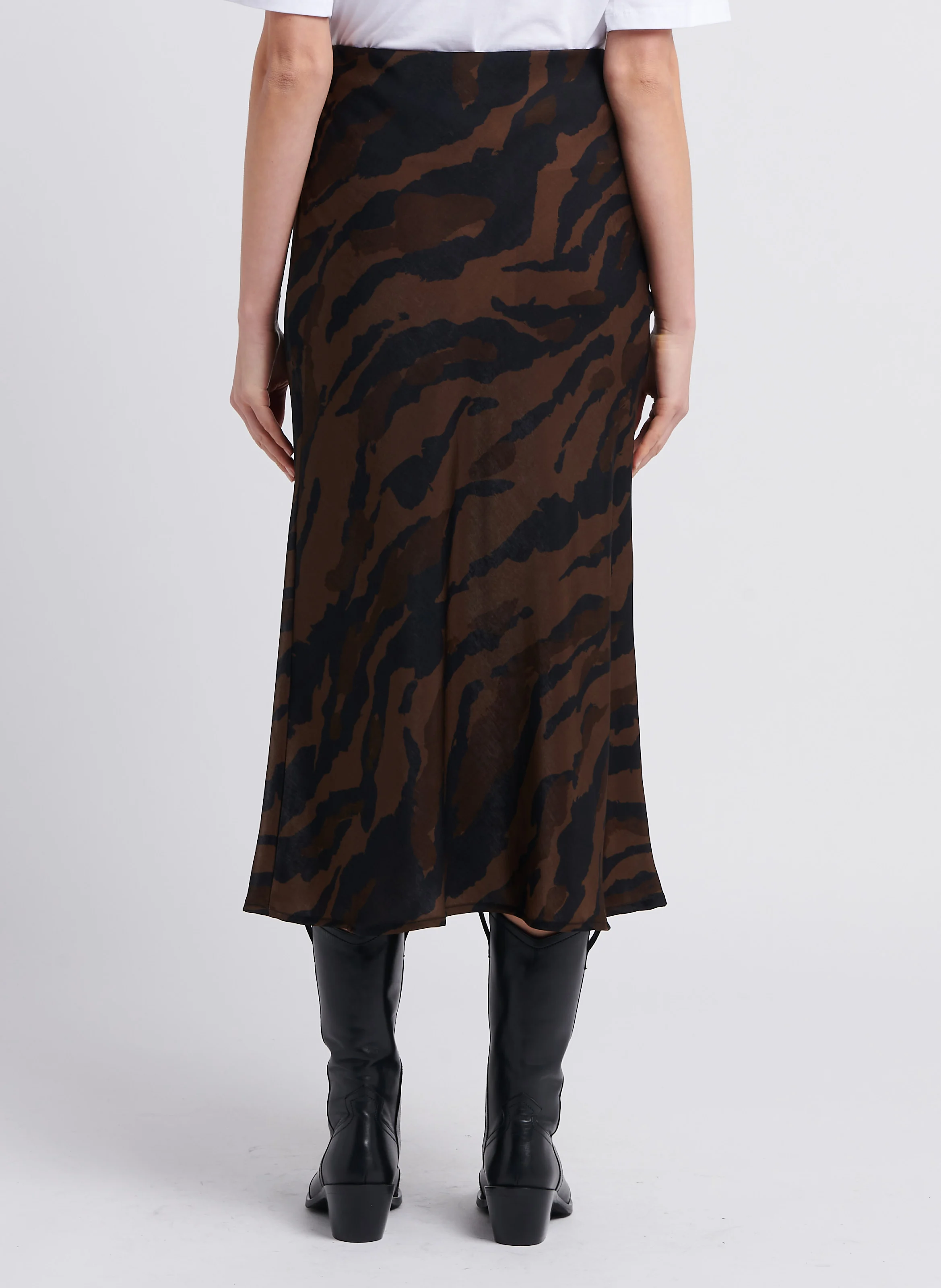 Jupe longue droite à motif animalier | Marron