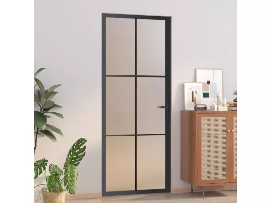 Porte intérieure 83x201,5 cm Noir Verre mat et aluminium