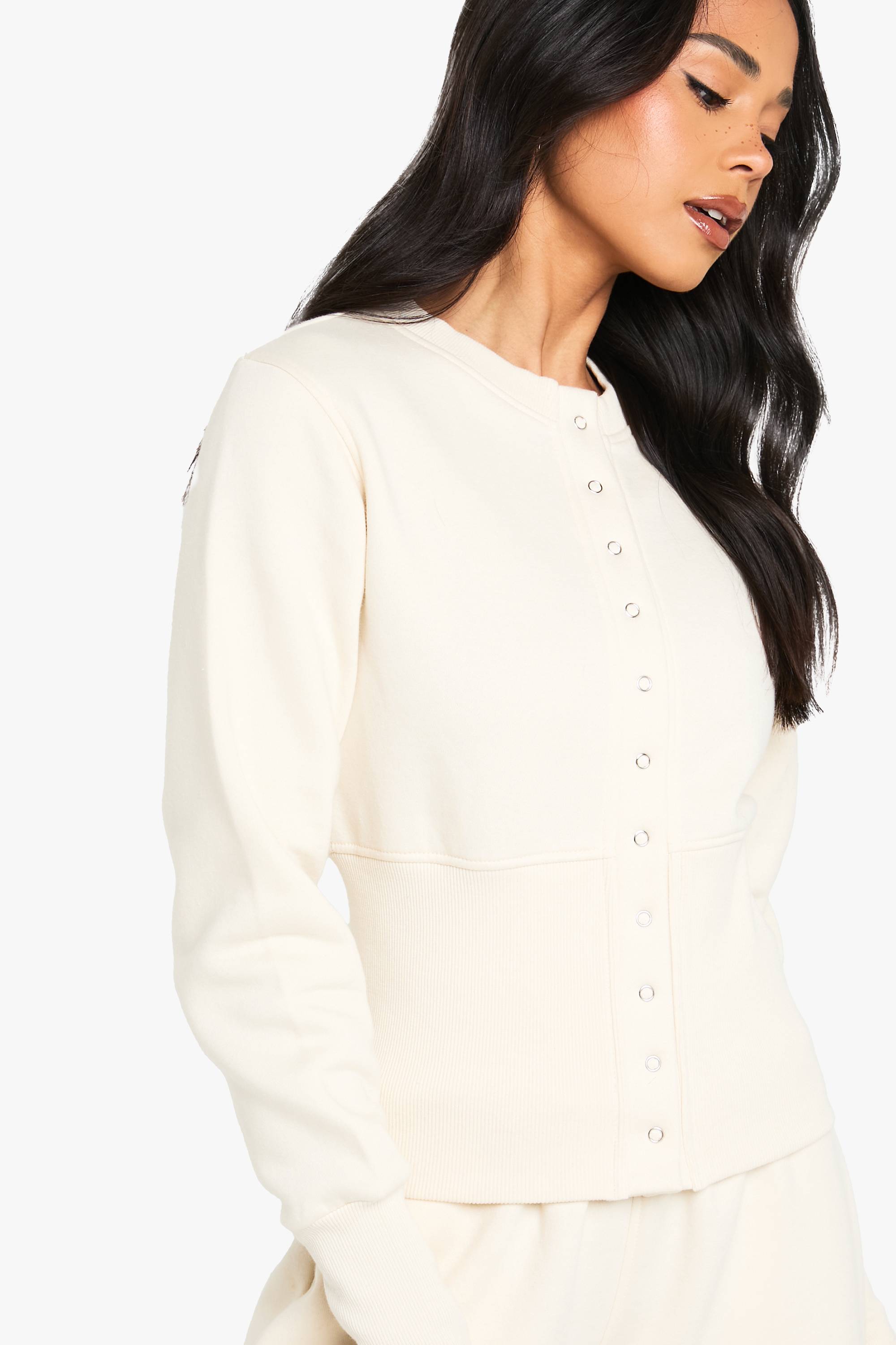boohoo Deep Hem Popper Bomber Sweatshirt Tracksuit