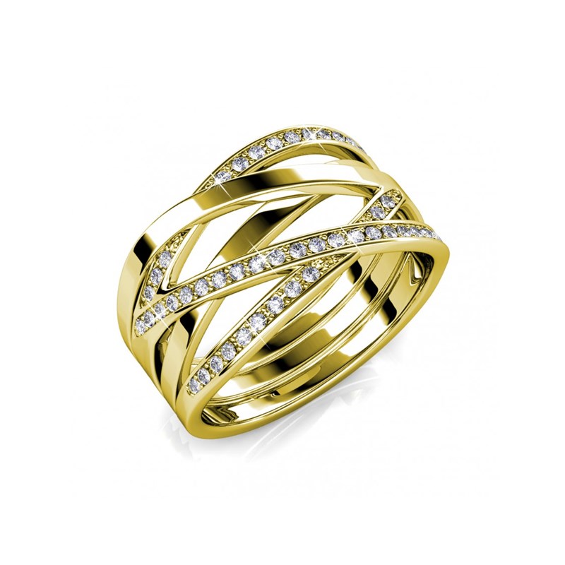 Bague Criss Cross - Doré et Cristal