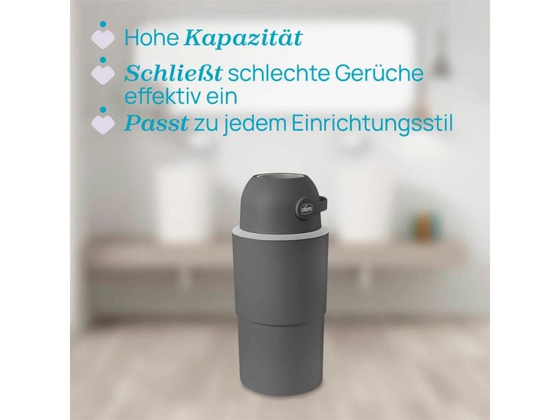 Chicco Windeleimer Odour Off XL Stone 45 l Steingrau Teleskop Windeleimer inkl. 1 Pack Müllbeutel