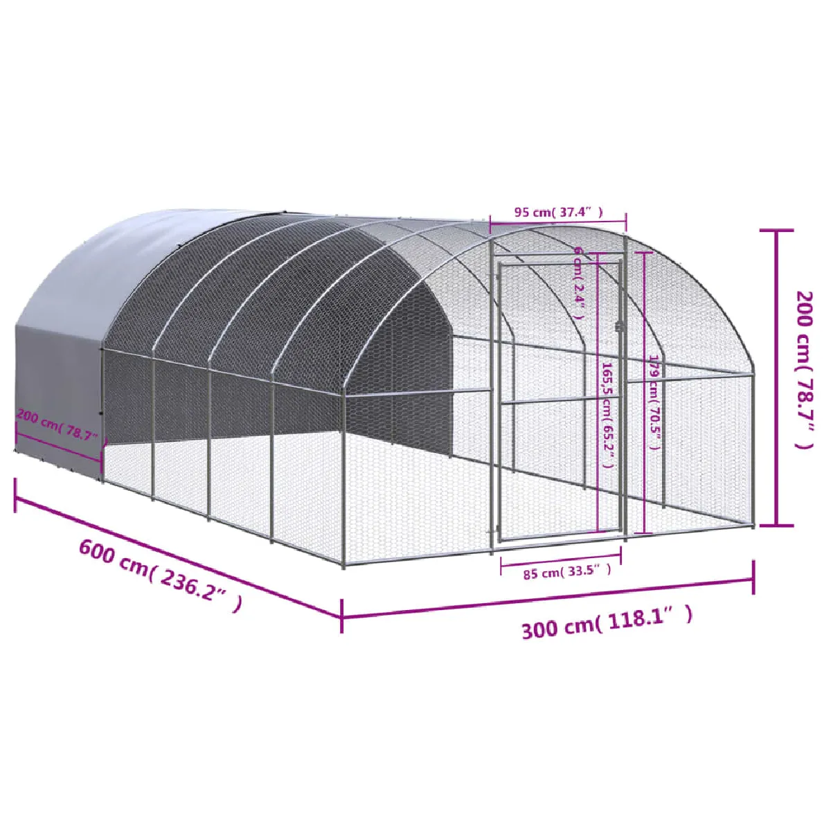 vidaXL Poulailler 3x6x2 m Acier galvanisé