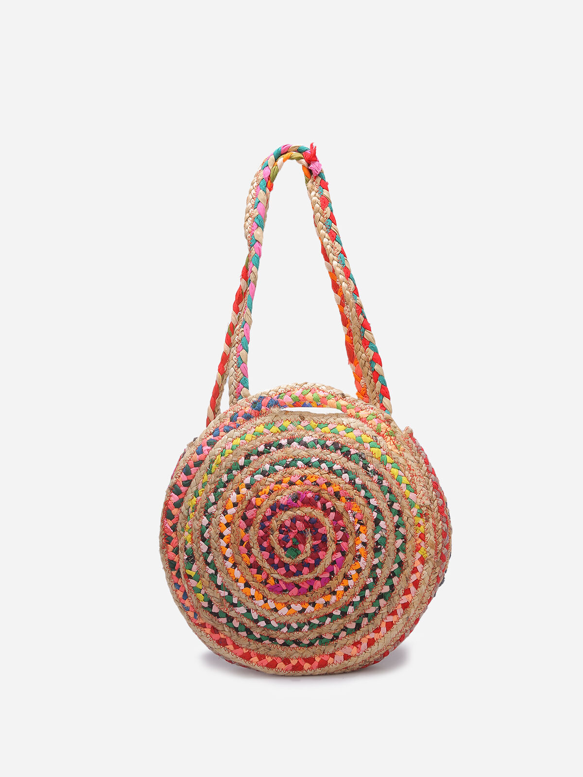 Sac rond multicolore tressé- Multicolore
