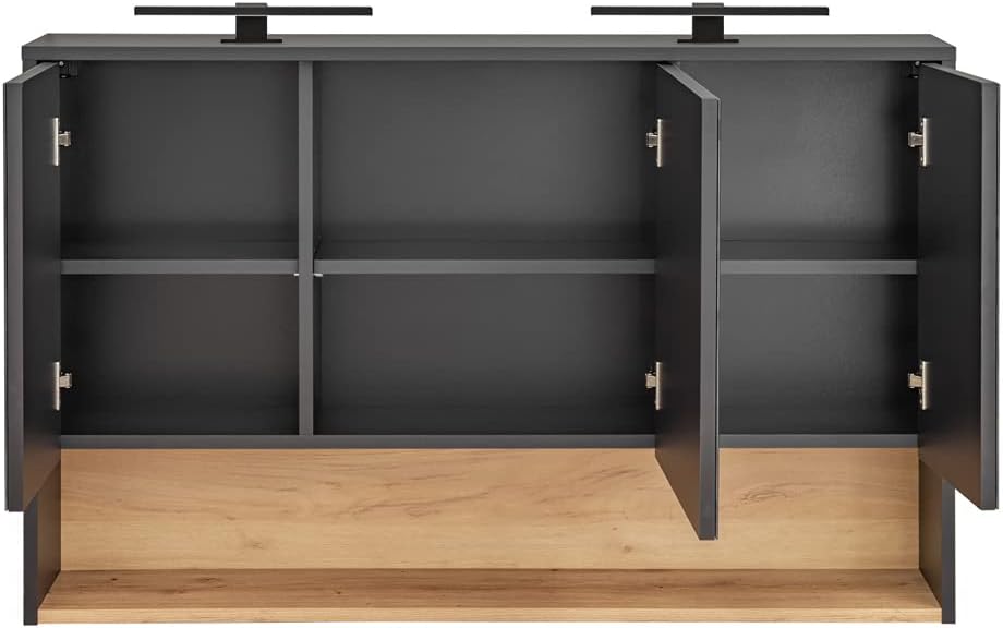 Lomadox Bad Spiegelschrank 120 cm inkl. LED Beleuchtung in anthrazit mit Artisan Eiche Nb., B/H/T: ca. 120/80/25 cm