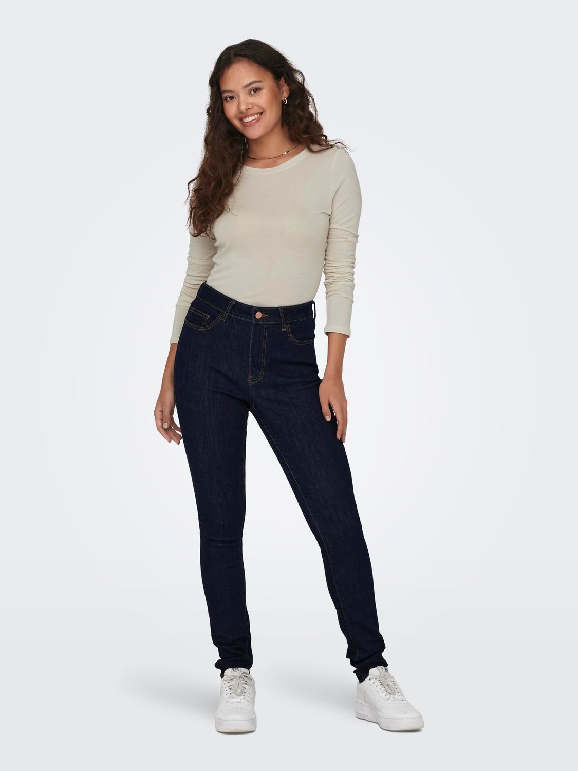 JDYAYA Hohe Taille Skinny Fit Jeans Dark Blue Denim