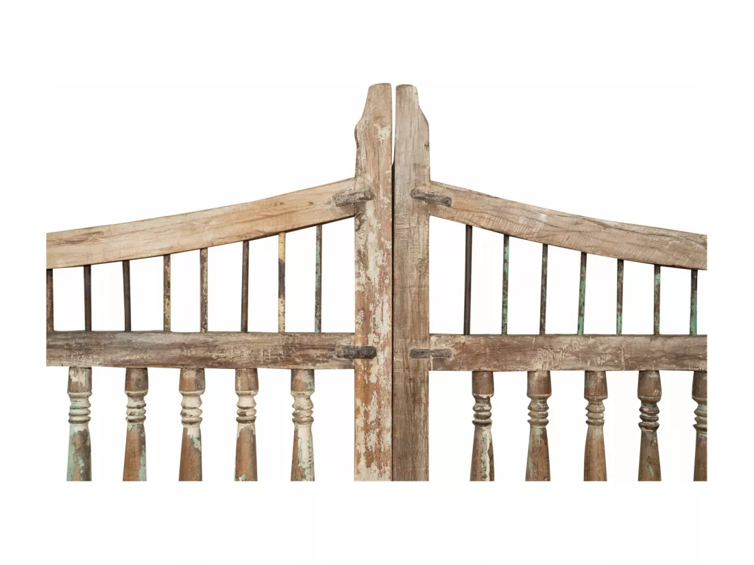 BISCOTTINI Portail - Bois Massif et Fer Finition Antique - Clôture en Fer - Portail en Métal - Porte Décorative - Portail d'Entrée - Clôture en Bois - Intérieur et Extérieur - 227x15x204cm