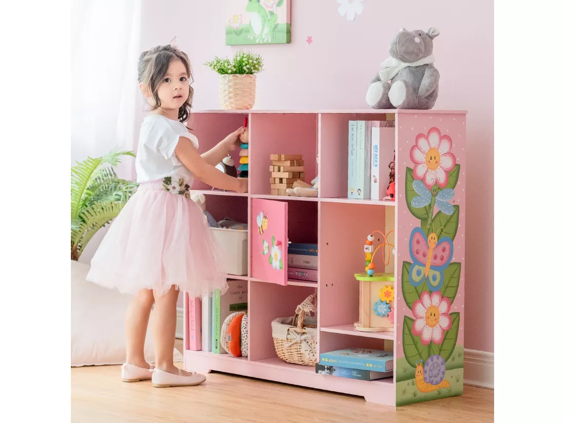 Bibliothèque enfant étagère de rangement petit placard central avec hauteur ajustable