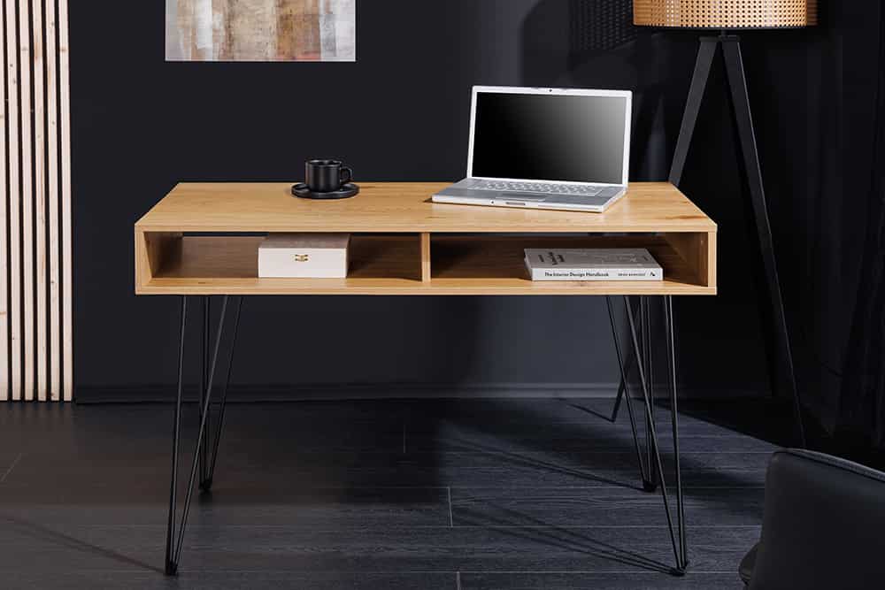 Industrial Schreibtisch STUDIO 110cm natur Eiche Laptoptisch Hairpin Legs Stauraum