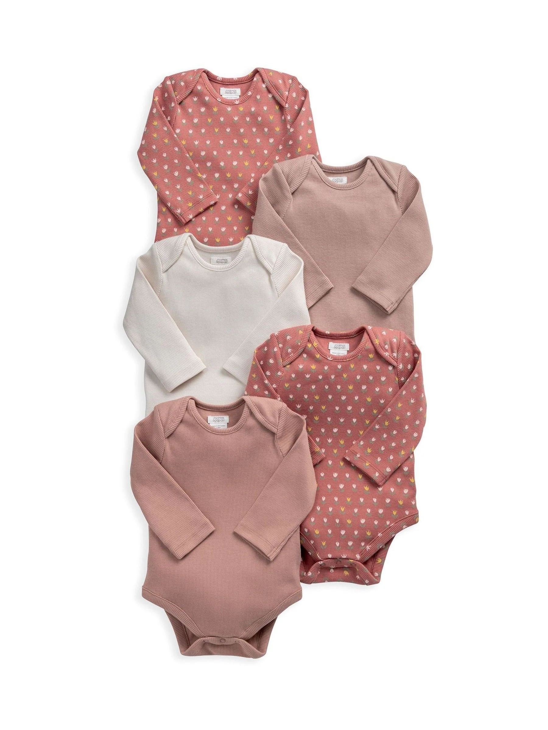 Mamas & Papas Woodblock Long Sleeve Bodysuits Pack of 5