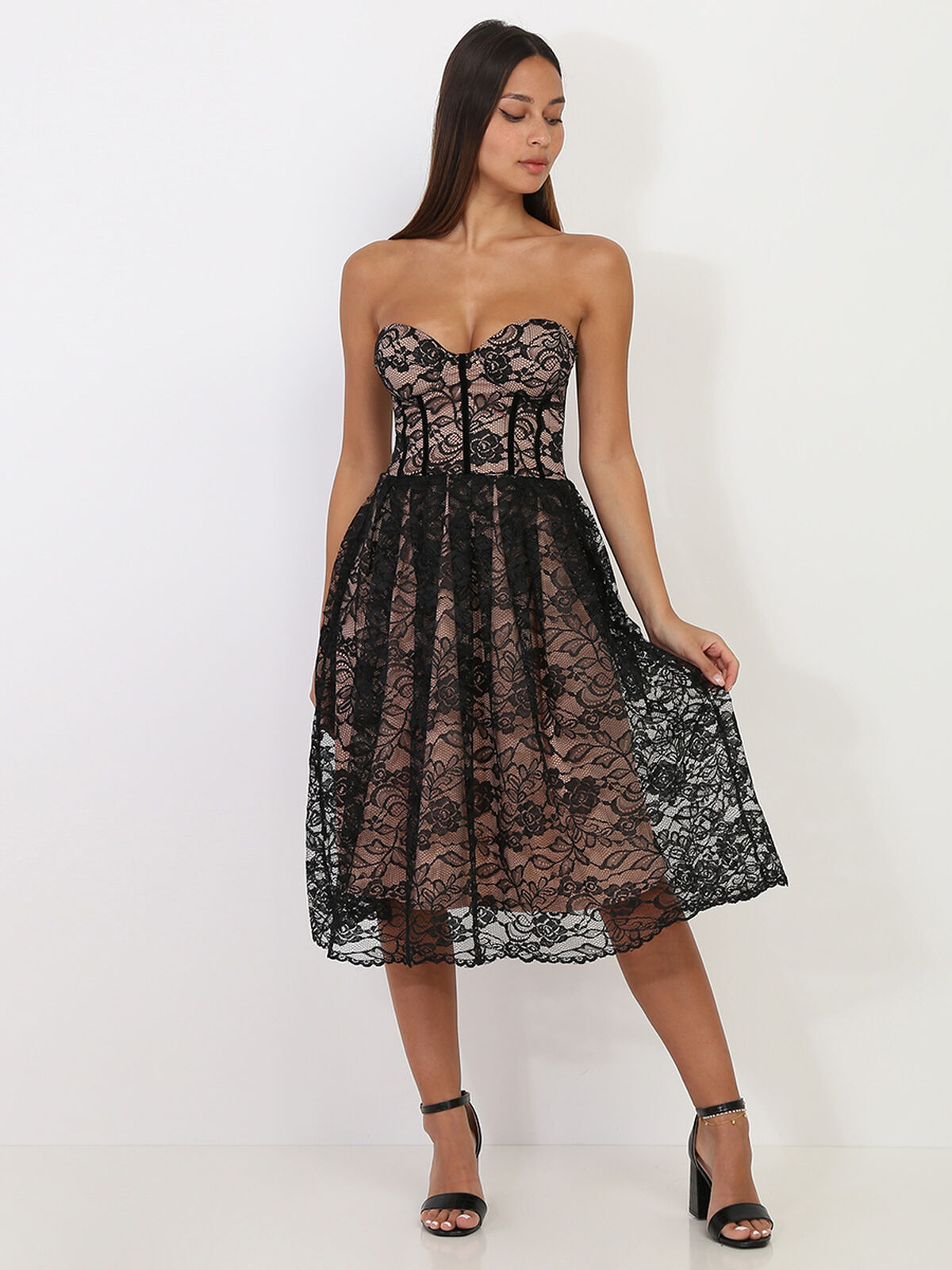 Robe bustier noire, style corset à dentelle Noir- Noir