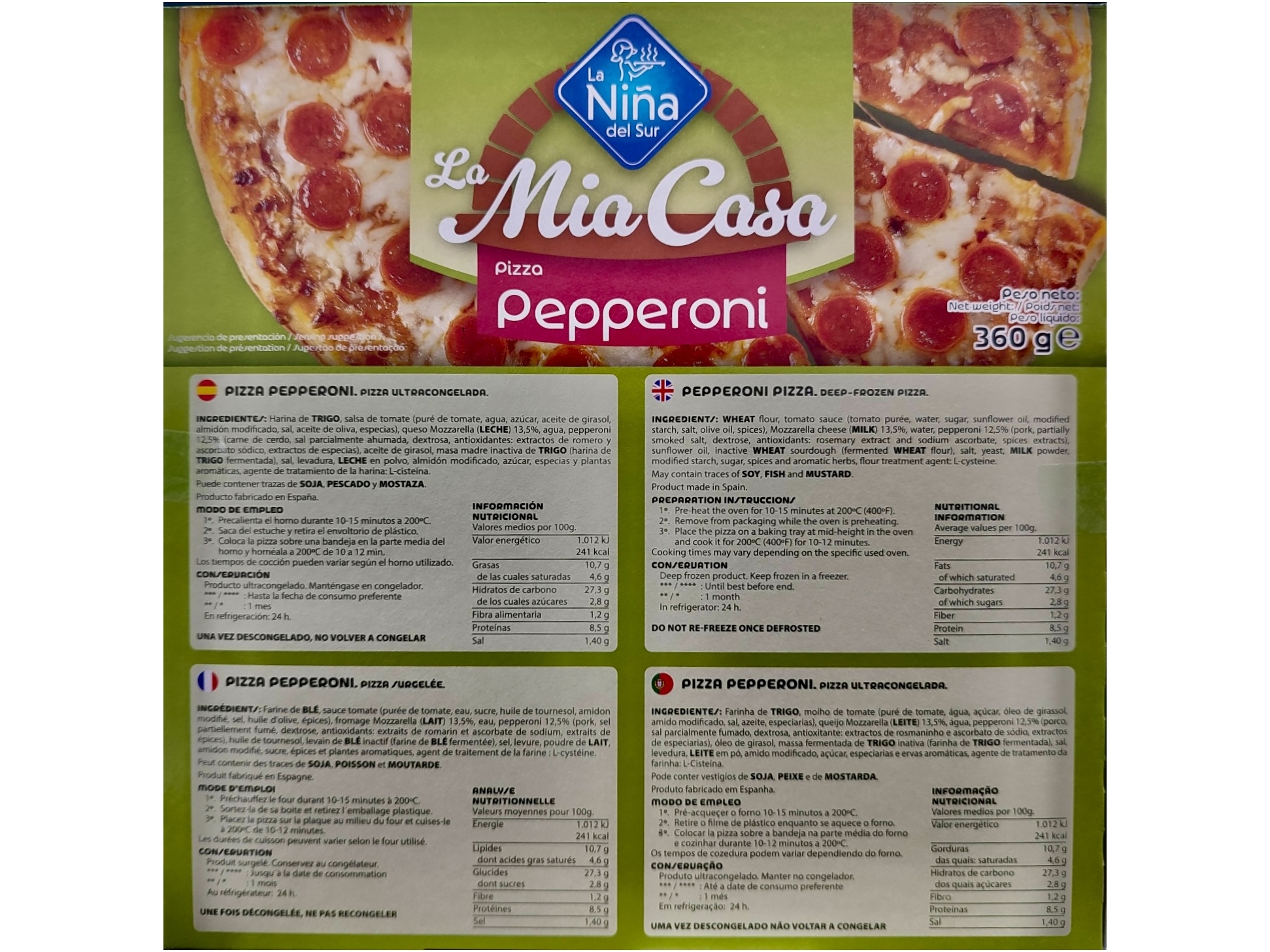 PIZZA LA NIÑA DEL SUR PEPPERONI 360G