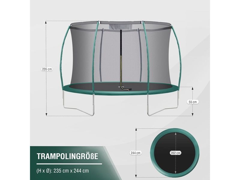KOOR Trampolin mit Leiter, Durchmesser: 244 cm Gartentrampolin mit Sicherheitsnetz