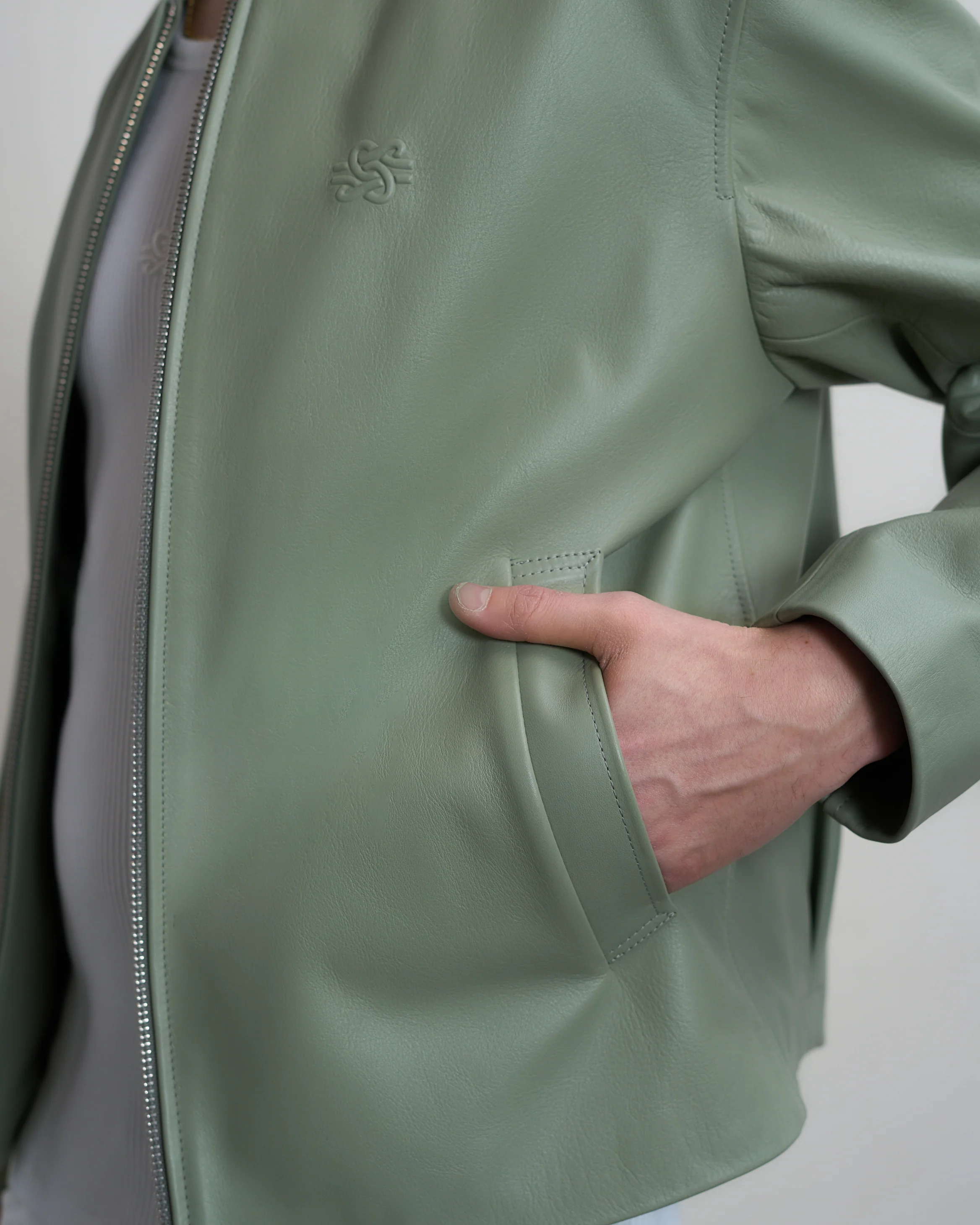 Leather Bomber Jacket Tea