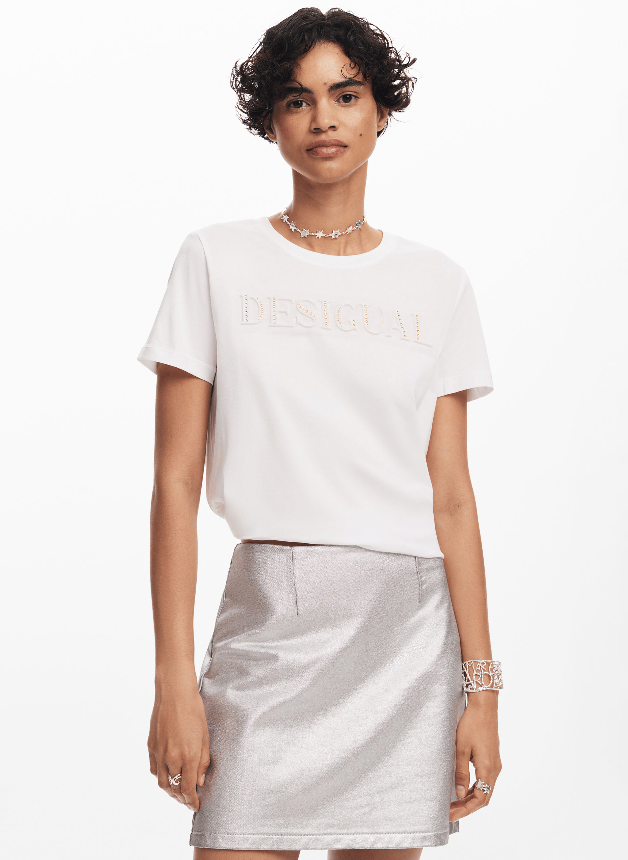 Jupe courte en coton | Argent