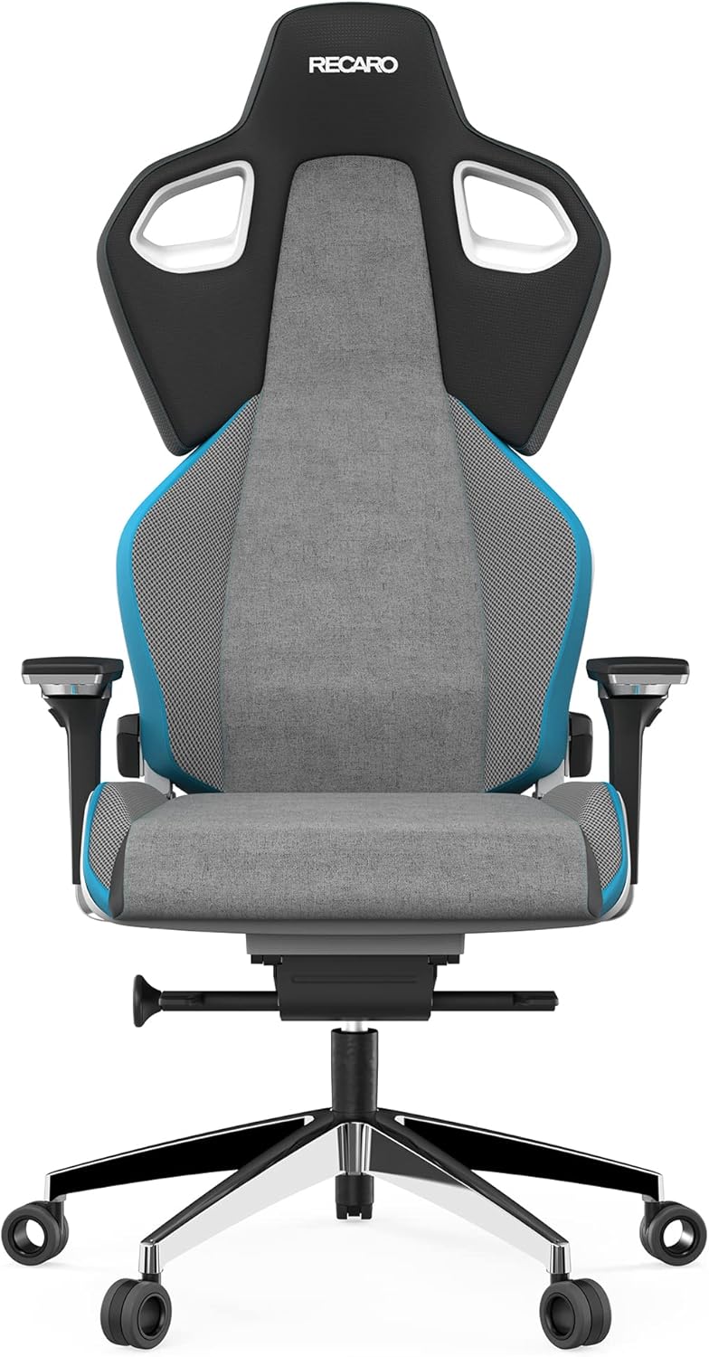RECARO Exo Platinum Gaming Stuhl & Bürostuhl Ergonomisch [TÜV-Zertifiziert] | Made in Germany | Lordosenstütze, Aluminium-Rahmen, Anti Submarining, Handräder für stufenlose Einstellung, Sky
