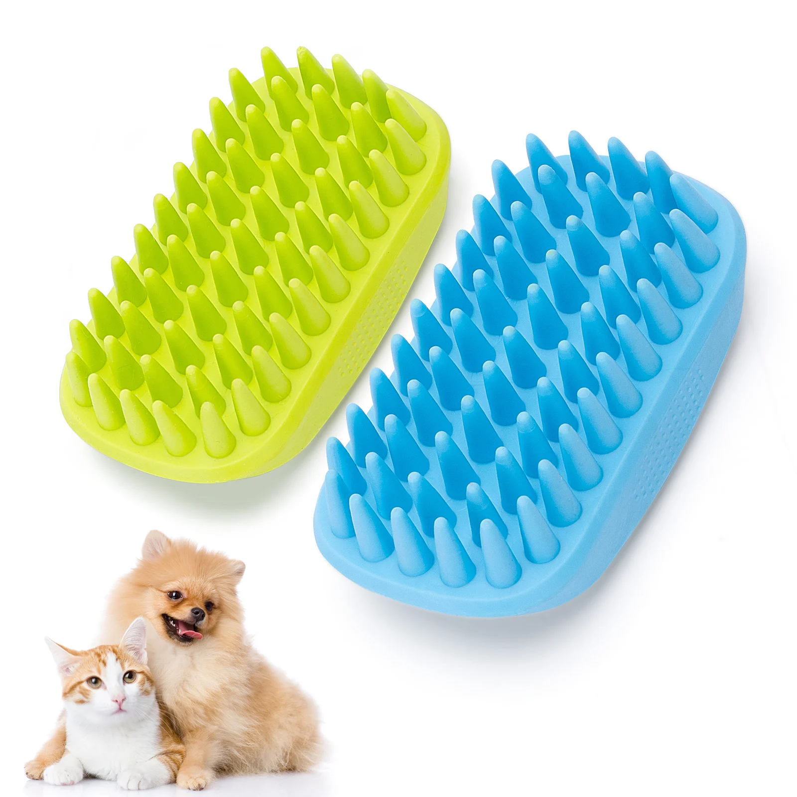 Escova para cães, conjunto de 2 escovas de massagem para gatos, escova de banho para cães, escova de borracha para raças de pelo curto, médio e longo.