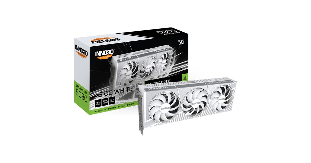 INNO3DGeForce RTX 5080 X3 OC WHITE grafische kaart  (Wit, DLSS 4, 3x DisplayPort, 1x HDMI 2.1, Tweedekans)