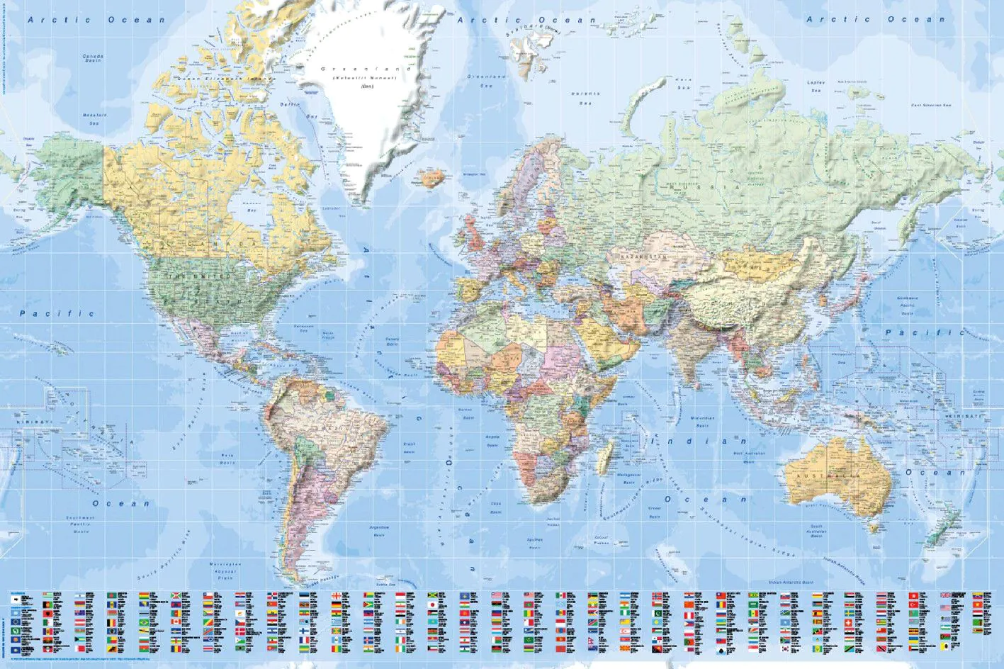 Poster World Map - flags, 61 x 91 cm