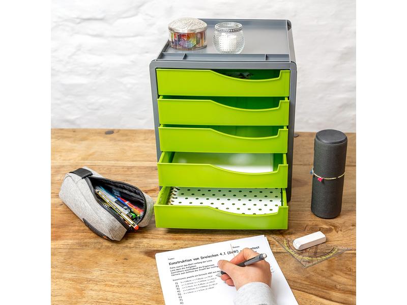 Rotho Schubladenbox Spacebox 5 Grün Aufbewahrungssystem mit 5 Schubladen
