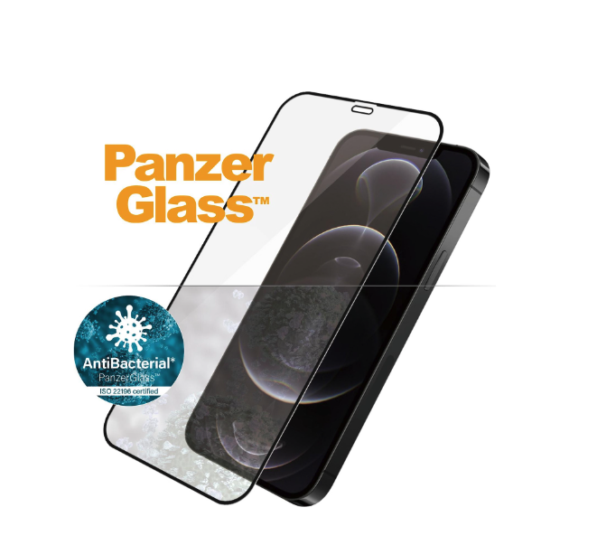 iPhone 12 / iPhone 12 Pro Antibakterielle Panzer Glas Displayschutz Case Friendly mit Rahmen (2711) - Schwarz