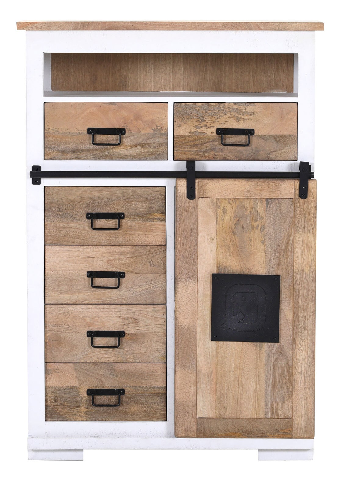 PHILL HILL Highboard LEWIS 90 x 130 x 45 cm Mango massiv/weiß/schwarz