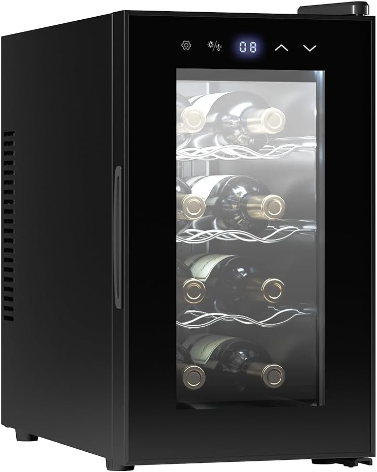 Cecotec Cave à vin 8 bouteilles Bolero Grandsommelier 830 coolcrystal, Refroidissement thermoélectrique, Température réglable entre 8 et 18°C, Commande tactile et affichage, Gaz non nocif.