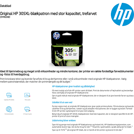 HP 305XL High Yield Tri-color Original printerblæk