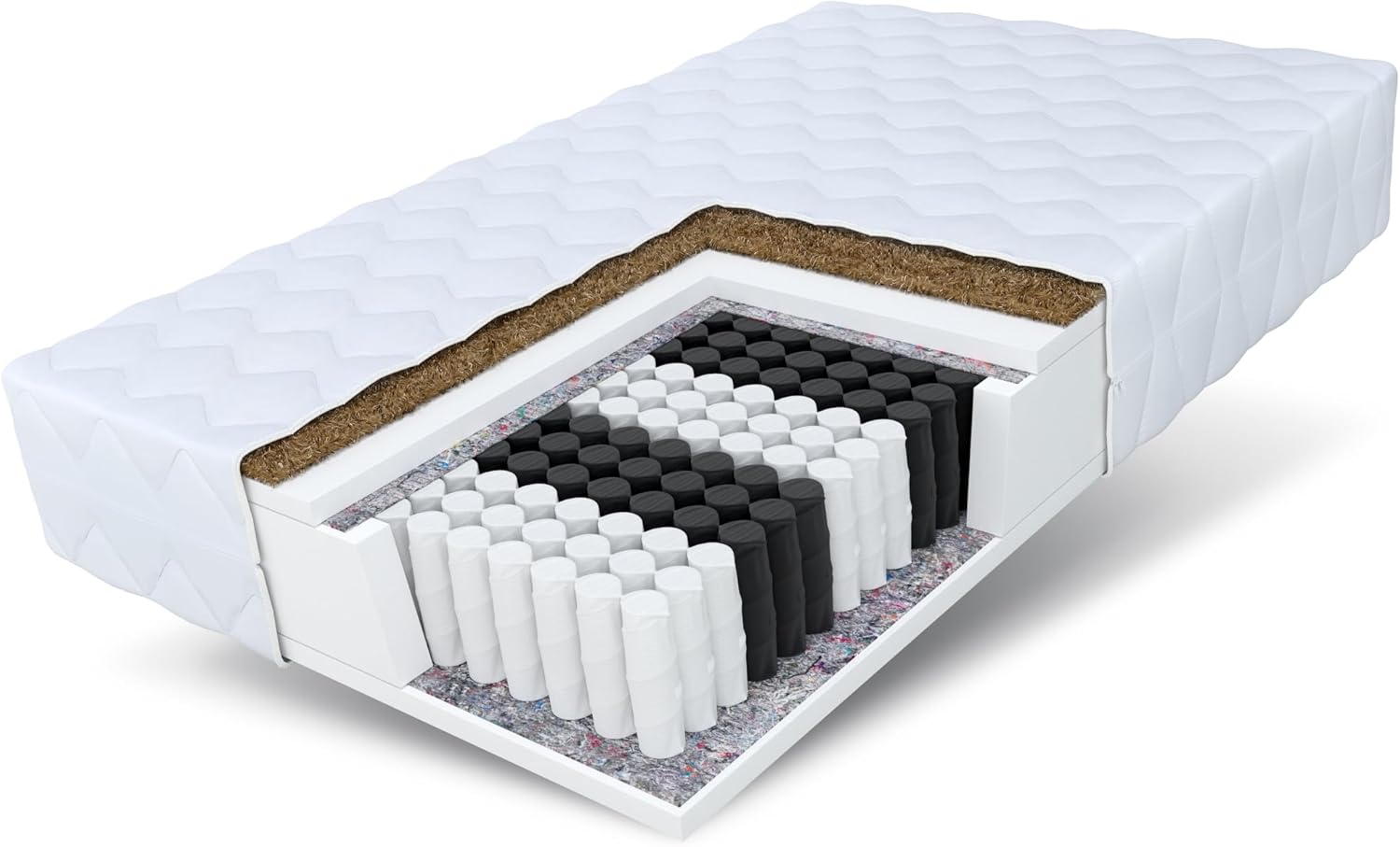 FDM Matratze 100x200 cm Härtegrad H3 H4 Höhe 24 cm Taschenfederkernmatratze Kokosfaser-Einlage Polyurethan-Schaum 7 Komfortzonen mit Hypoallergenem Waschbarem Premium-Bezug Oeko-Tex Home MAX