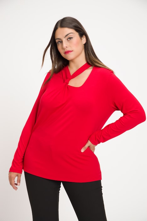 Shirt, Cut-Out, Slim, drapierter V-Ausschnitt, Langarm