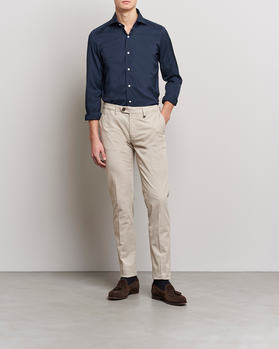 Finamore Napoli Milano Slim Fit Stretch Shirt Navy